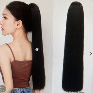 JHZSJF long straight ponytail hair extension black 26” artificial like natural